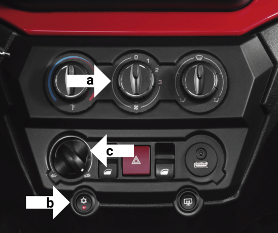cuadro de mandos del aire acondicionado de un coche sin carnet AIXAM